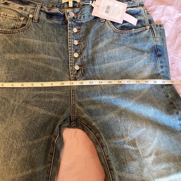 Avec Les Filles size 31 Vintage Blue Button Fly  Distressed Denim Jeans - Picture 9 of 10